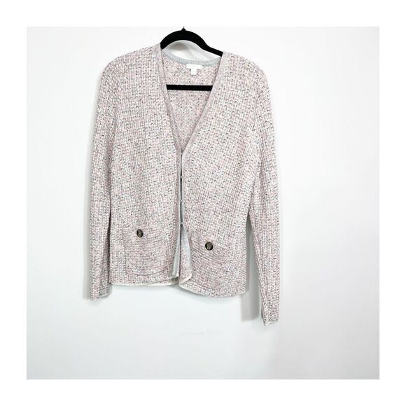 J. Jill Cotton Nylon Pink Cardigan Sweater Jacket Size S Clasp Front Textured V - Picture 1 of 10